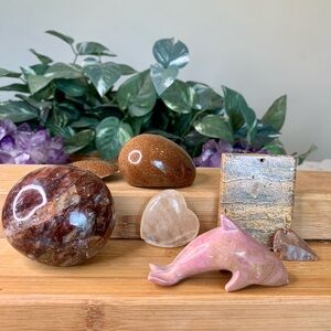Crystal Carvings Lot Rhodonite Goldstone Fire Quartz Picture Jasper Imperfect 6